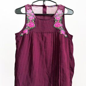 AEO Purple Pleated Blouse with Rose Appliqué